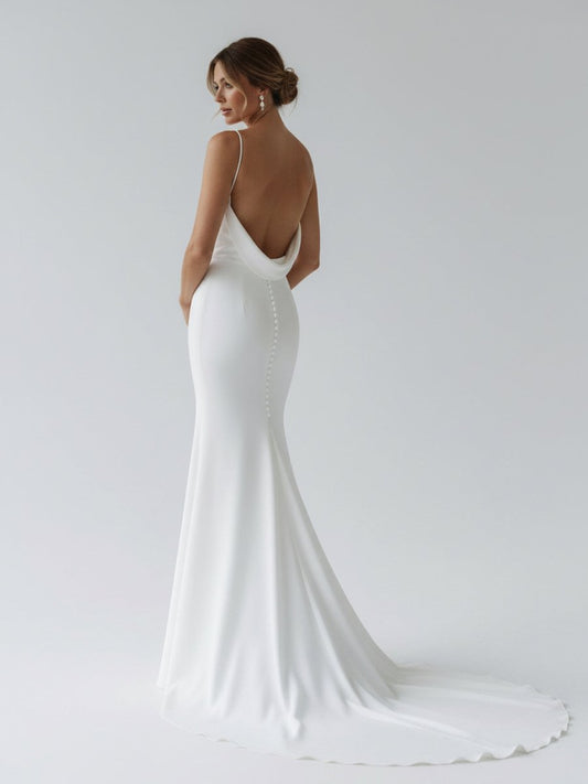 Sevoba|Elegant Mermaid V-Neck Elastic Satin Long Wedding Dresses