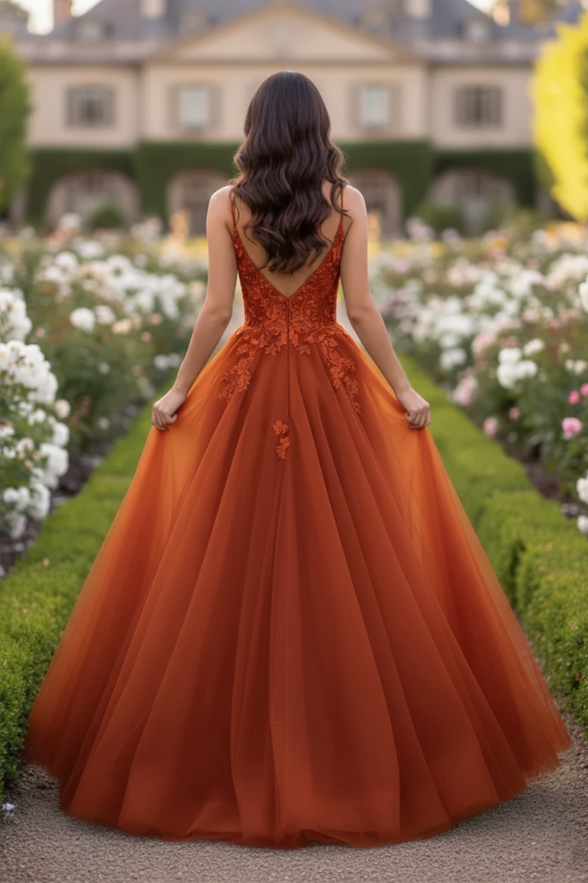 Beaded Lace Tulle Spaghetti Strap  A-Line Prom Dress | Sevoba