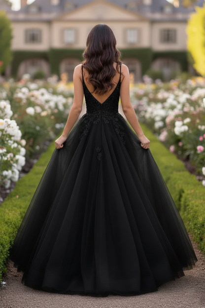 Beaded Lace Tulle Spaghetti Strap  A-Line Prom Dress | Sevoba