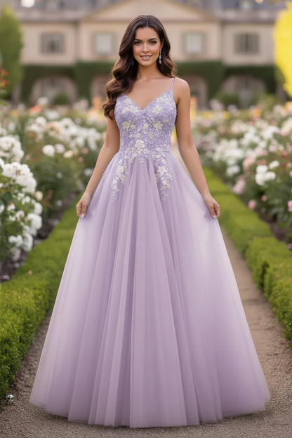 Beaded Lace Tulle Spaghetti Strap  A-Line Prom Dress | Sevoba