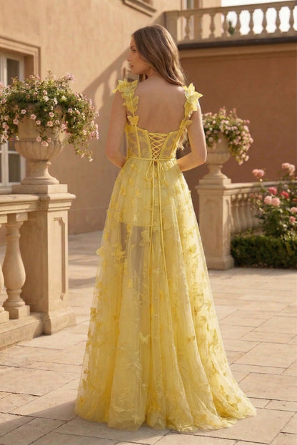 Butterfly Applique Corset A-Line Prom Dress with Lace-Up Back | Sevoba