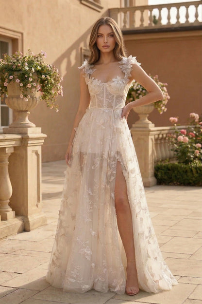 Butterfly Applique Corset A-Line Prom Dress with Lace-Up Back | Sevoba