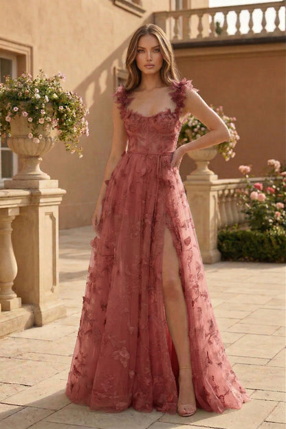 Butterfly Applique Corset A-Line Prom Dress with Lace-Up Back | Sevoba