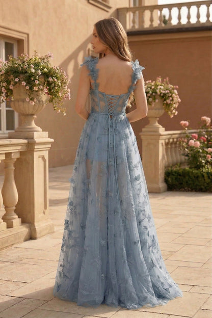 Butterfly Applique Corset A-Line Prom Dress with Lace-Up Back | Sevoba