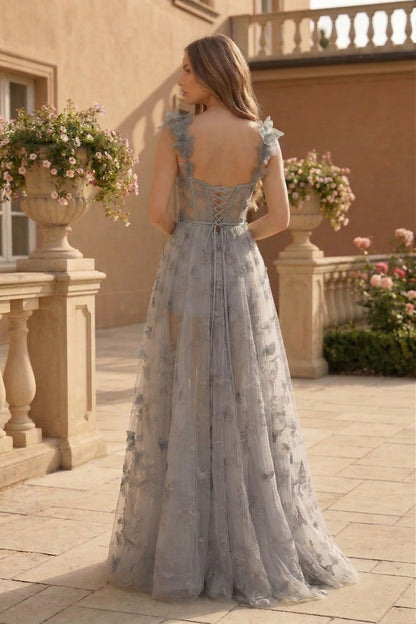 Butterfly Applique Corset A-Line Prom Dress with Lace-Up Back | Sevoba