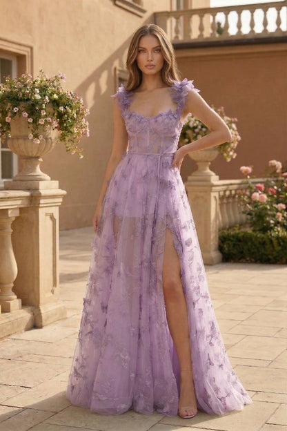 Butterfly Applique Corset A-Line Prom Dress with Lace-Up Back | Sevoba