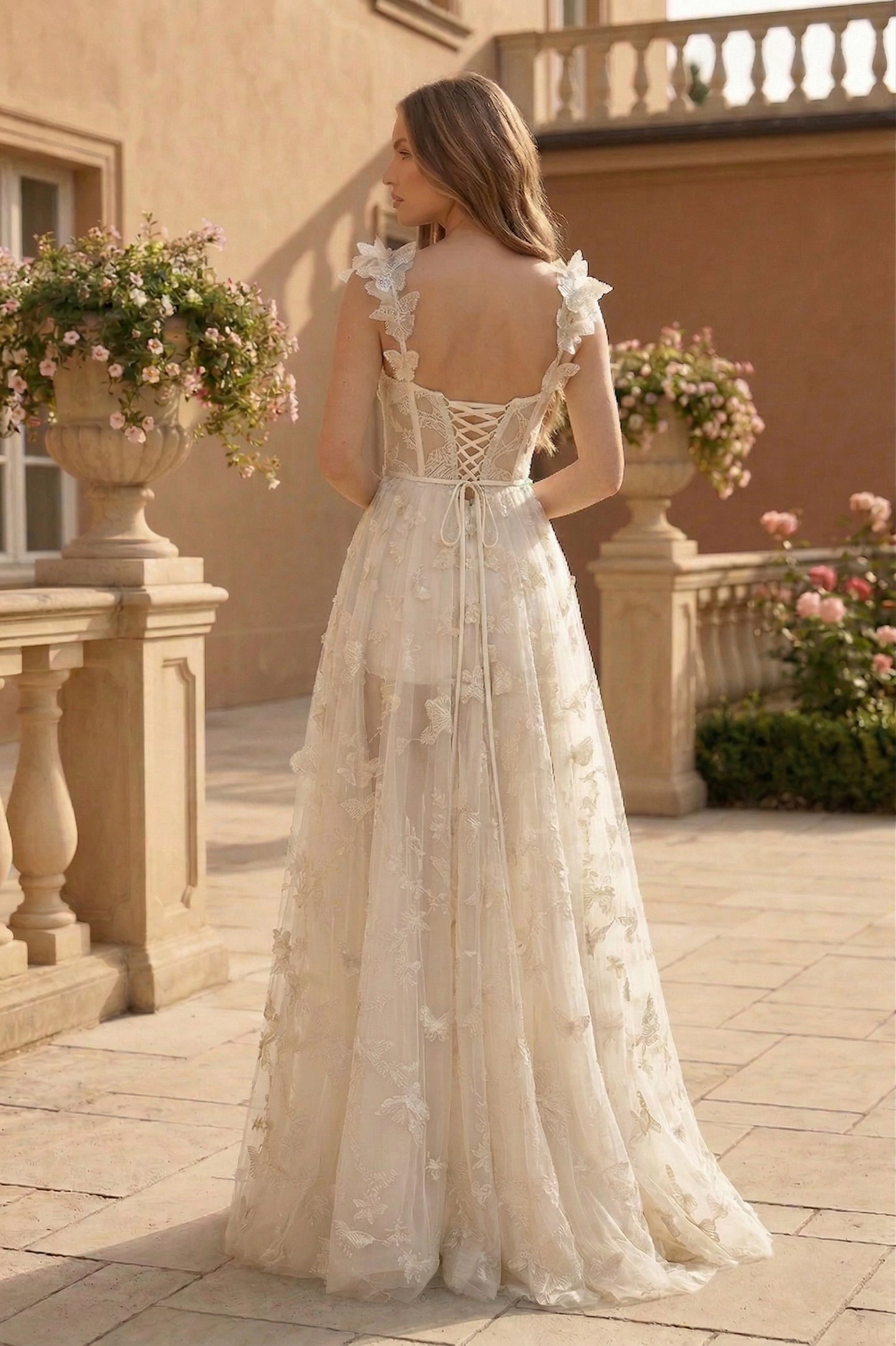 Butterfly Applique Corset A-Line Prom Dress with Lace-Up Back | Sevoba