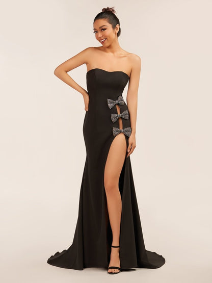 Sweetheart Black Mermaid Prom Dress with Bow