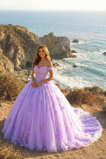 Charming Ball Gown Cold Shoulder Quinceañera Dress With 3D Floral & Lace | Sevoba