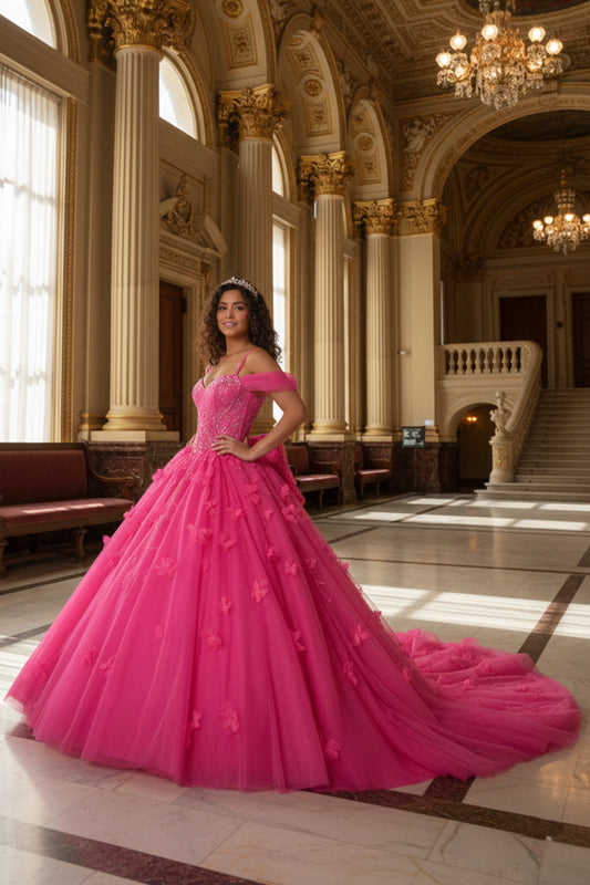 Charming Ball Gown Cold Shoulder Quinceañera Dress With 3D Floral and Lace | Sevoba