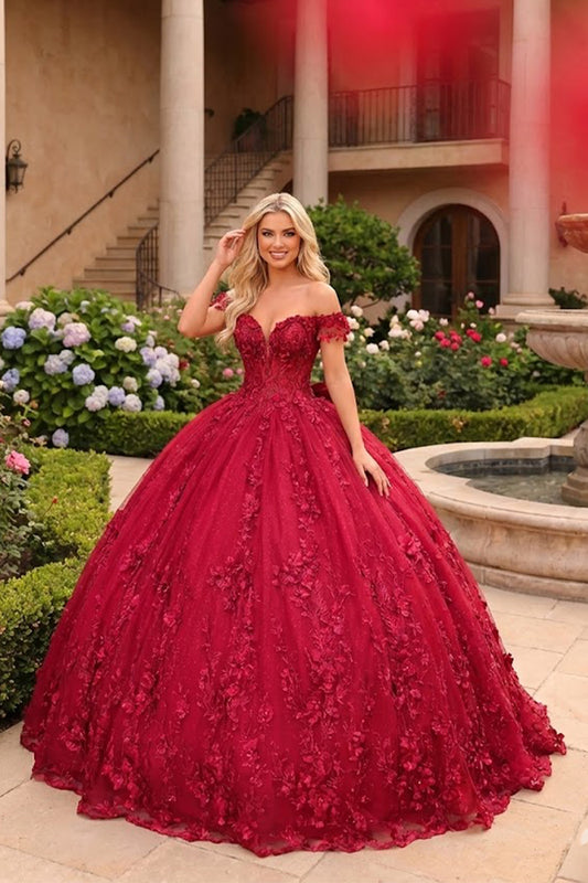 Charming Ball Gown Cold Shoulder Quinceañera Dress With Floral Lace and Bow | Sevoba