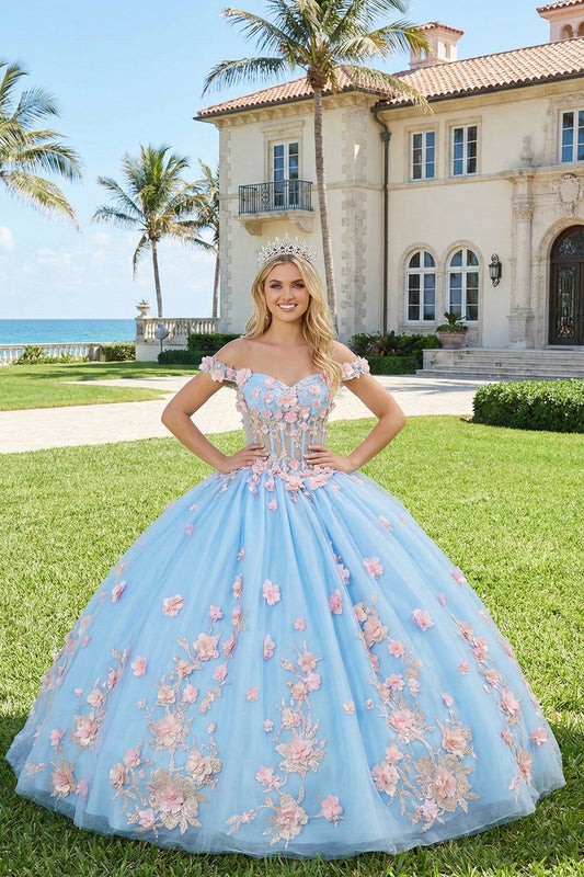 Charming Ball Gown Illusion Neck Quinceañera Dress With 3D Floral & Lace | Sevoba