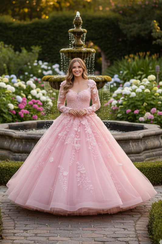 Charming Ball Gown Long Sleeve Quinceañera Dress With Floral Lace | Sevoba
