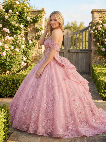Charming Ball Gown cold shoulder Quinceañera Dress With Embroidery and Bow | Sevoba