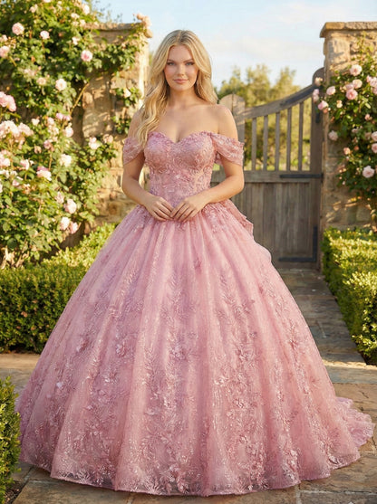 Charming Ball Gown cold shoulder Quinceañera Dress With Embroidery and Bow | Sevoba