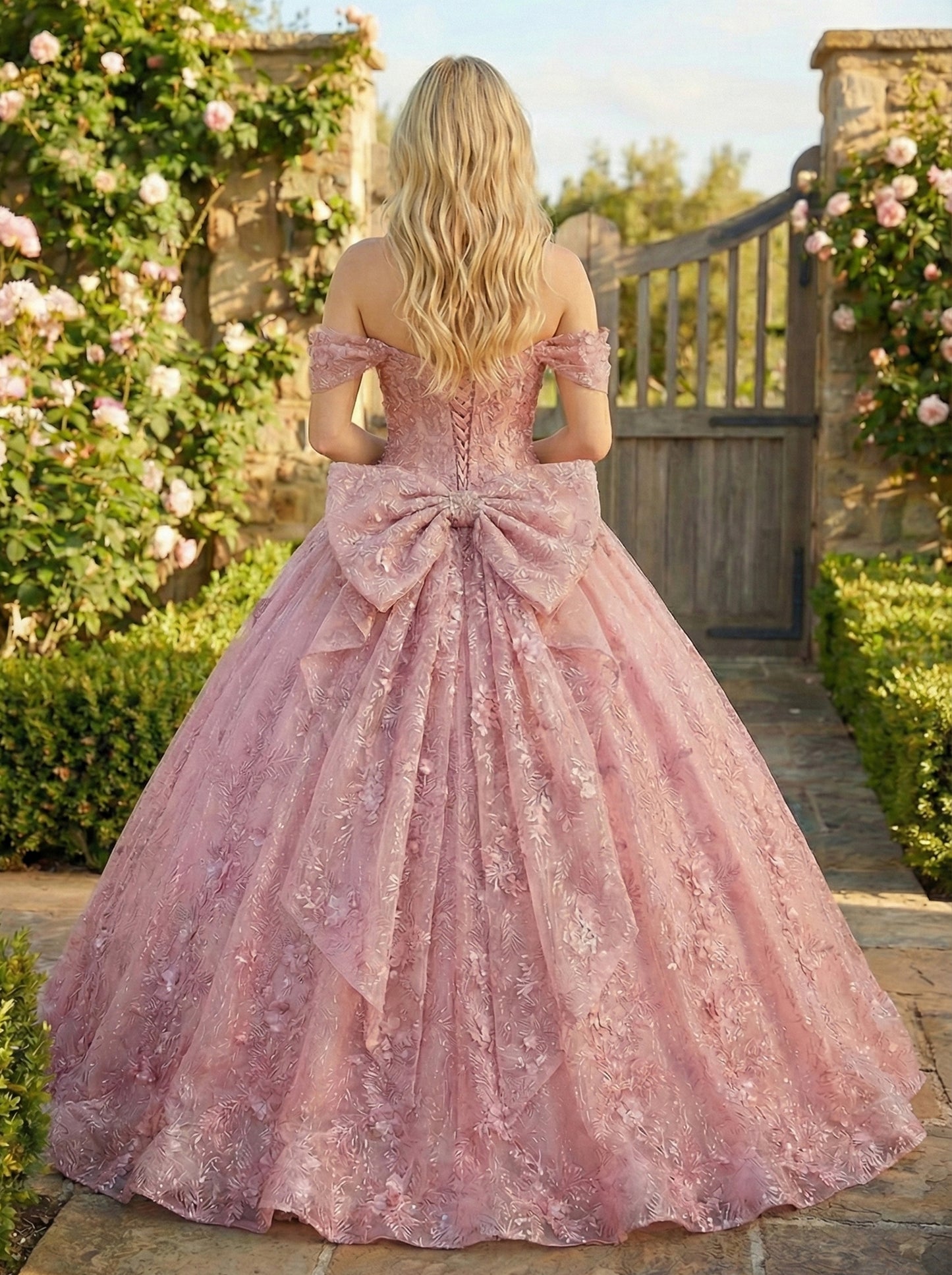 Charming Ball Gown cold shoulder Quinceañera Dress With Embroidery and Bow | Sevoba