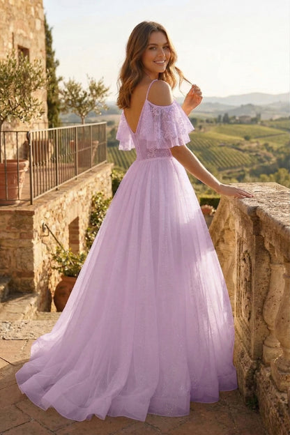 Cold-Shoulder Lace A-Line Wedding Dress with Flutter Sleeves | Sevoba