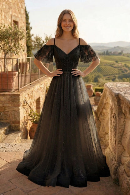 Cold-Shoulder Lace A-Line Wedding Dress with Flutter Sleeves | Sevoba