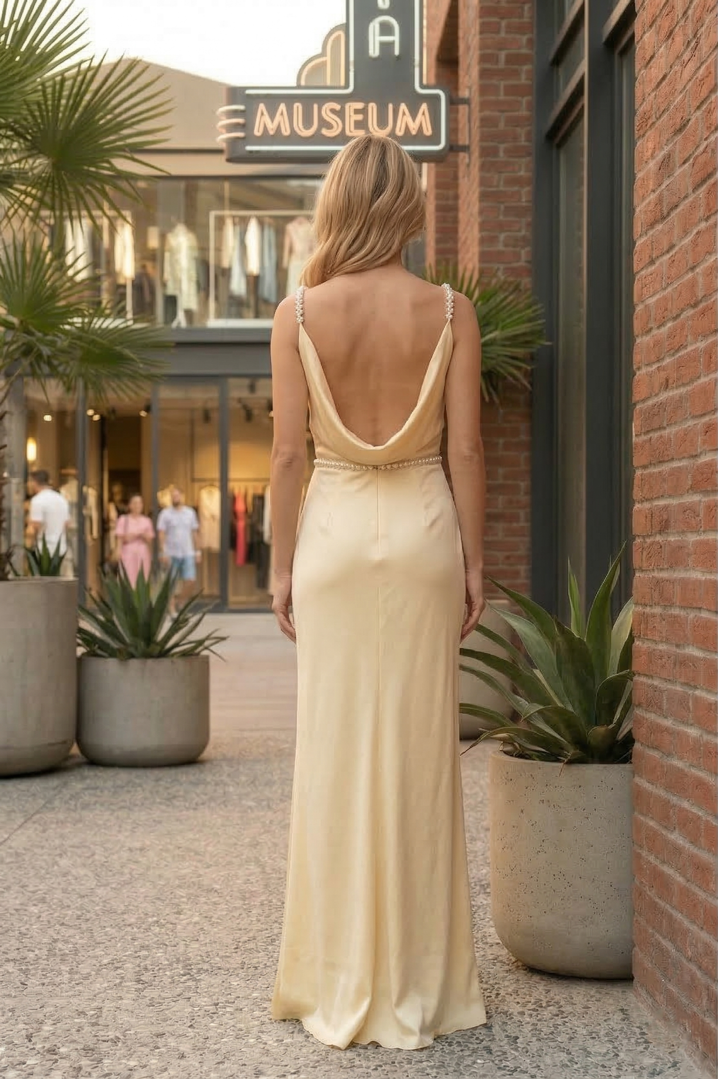 Cowl Neck Beaded Strap Satin Prom Dress with Low Back | Sevoba