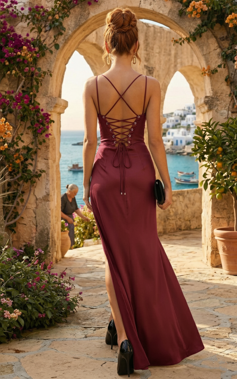 Cowl Neck Satin Corset Mermaid Prom Dress with Crisscross Lace-Up Back | Sevoba