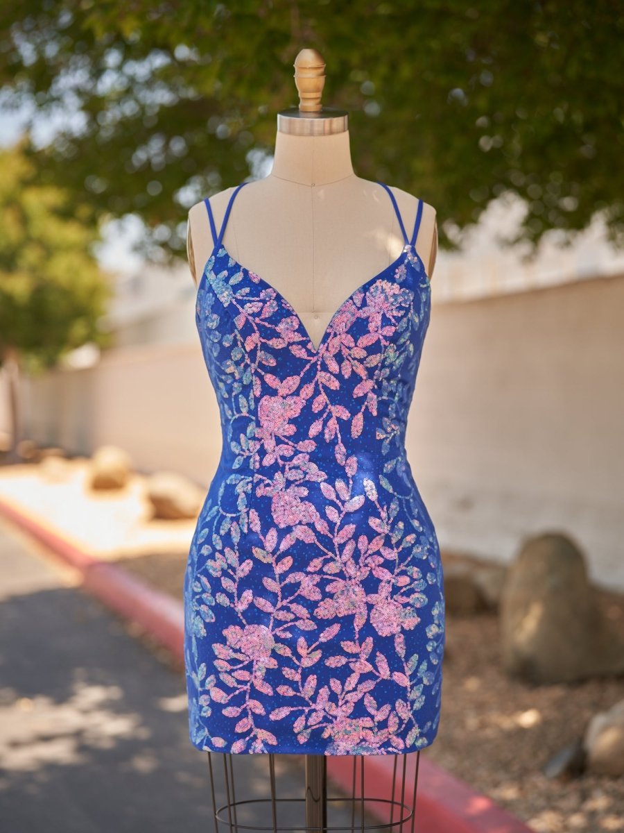 Sevoba|Royal Blue - Bodycon V Neck Sequined Homecoming Dresses