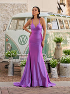 Sarai |Mermaid V-Neck Jersey Formal Dress with Lace-Up Back