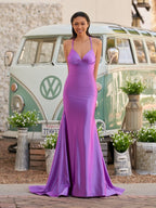 Sarai |Mermaid V-Neck Jersey Formal Dress with Lace-Up Back