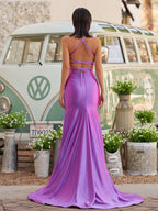 Sarai |Mermaid V-Neck Jersey Formal Dress with Lace-Up Back