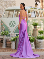 Sarai |Mermaid V-Neck Jersey Formal Dress with Lace-Up Back