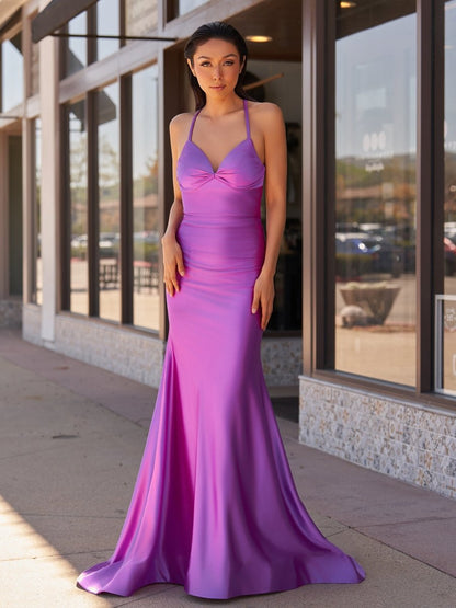 Sarai |Mermaid V-Neck Jersey Formal Dress with Lace-Up Back