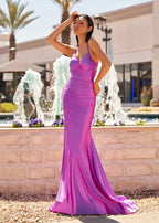 Sarai |Mermaid V-Neck Jersey Formal Dress with Lace-Up Back