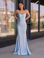 Sevoba | Cute Mermaid Scoop Neck Satin Long Prom Dress