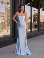 Sevoba | Cute Mermaid Scoop Neck Satin Long Prom Dress
