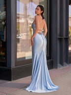 Sevoba | Cute Mermaid Scoop Neck Satin Long Prom Dress