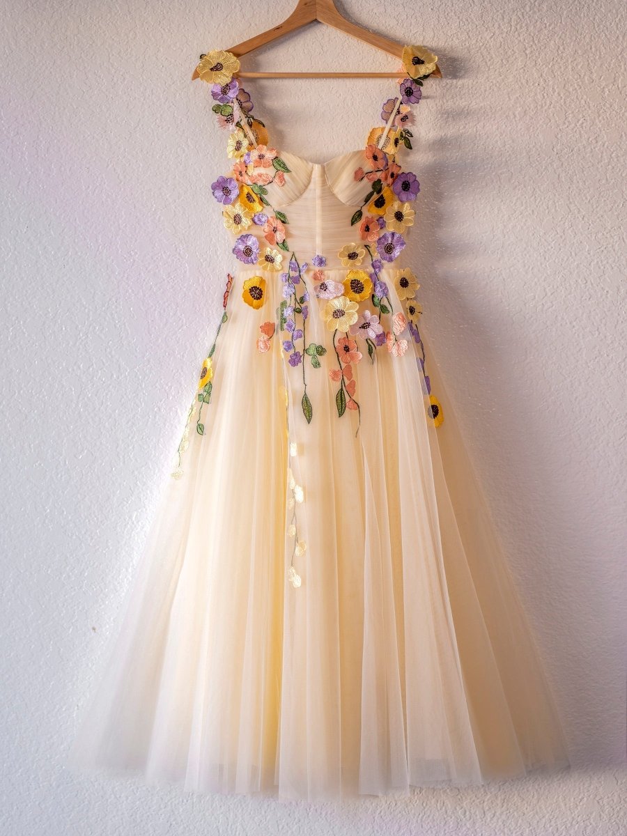 Sevoba|3D Flower Tulle Tea Length Prom Dresses
