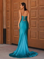 Sevoba | Glitter Mermaid Yellow Sweetheart Cut-out Long Prom Dress with Beading