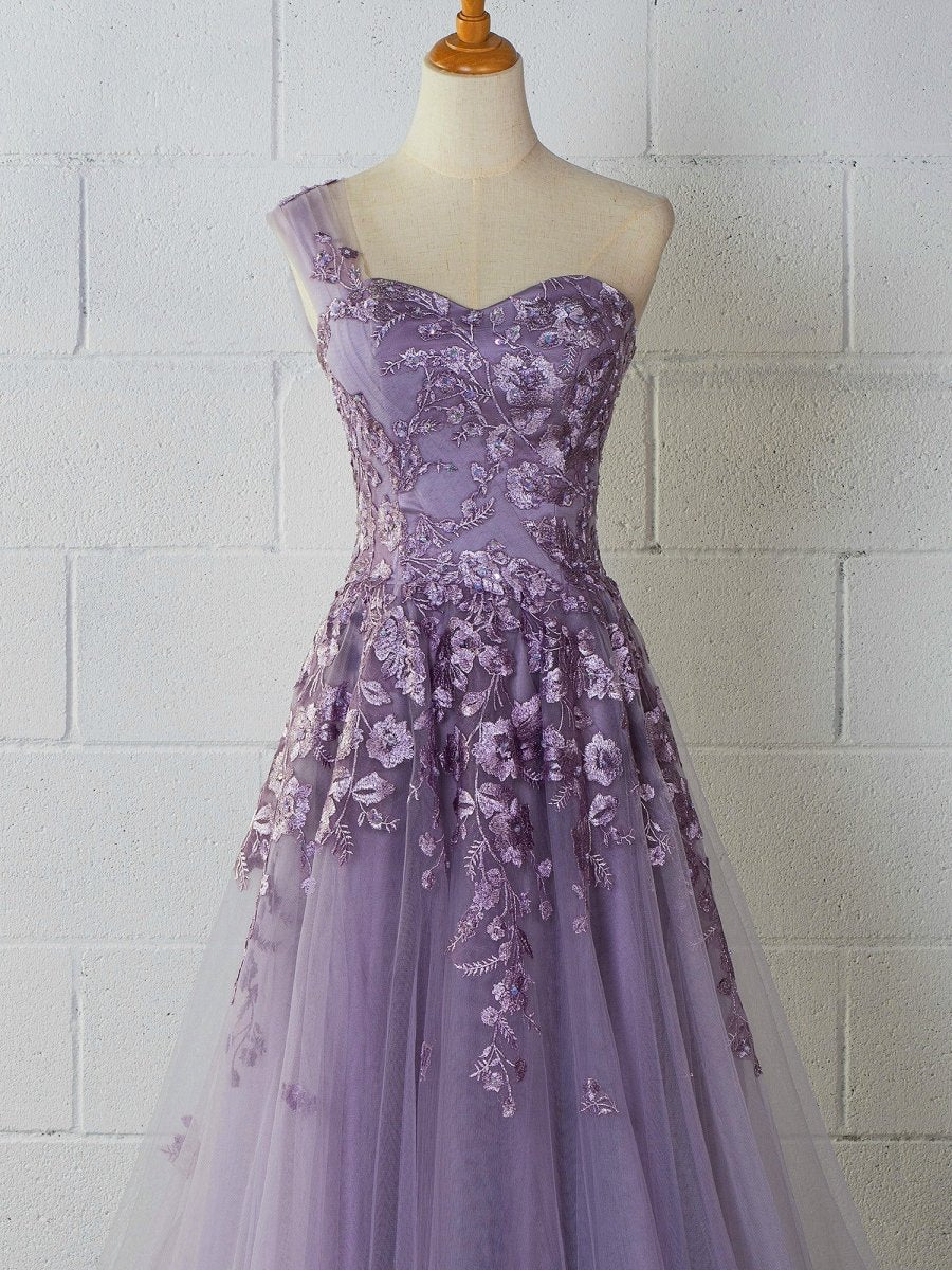 Sevoba|Sweet-Heart Tulle One Shoulder Floor Length Prom Dress