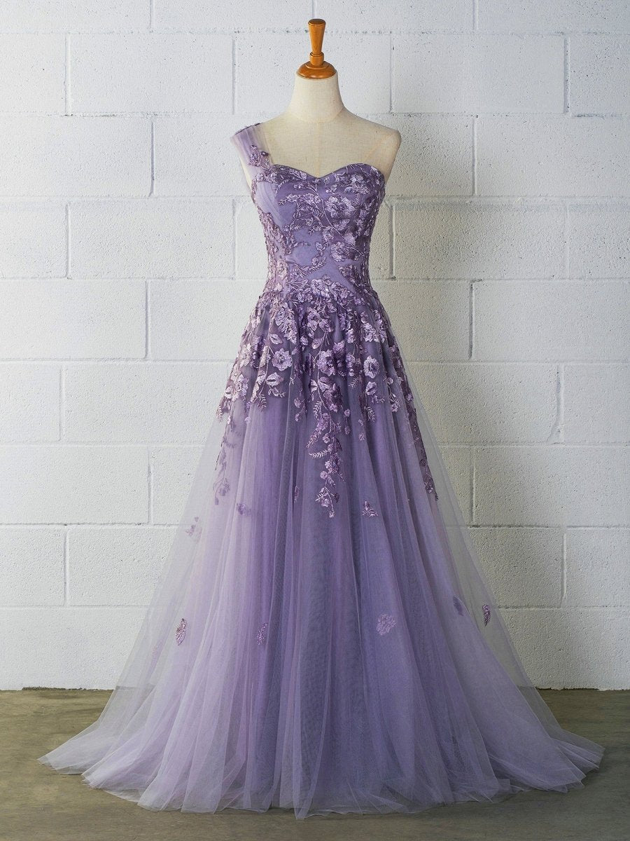 Sevoba|Sweet-Heart Tulle One Shoulder Floor Length Prom Dress