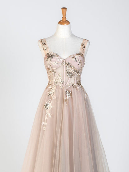 Corset Lace Floor Length Tulle Applique Prom Dress