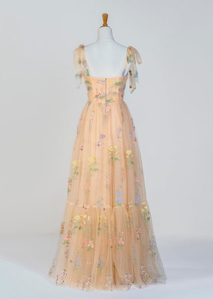 Sevoba|Sweetheart Neck Floor Length Tulle Embroidery Floral Prom Dress