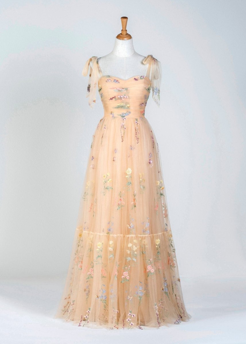 Sevoba|Sweetheart Neck Floor Length Tulle Embroidery Floral Prom Dress