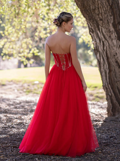 Sevoba|Sevoba|A-Line Strapless Red Prom Dress with Beadings
