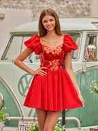 Sevoba | A-Line Short Red Cut-Glass Sweetheartg Dress