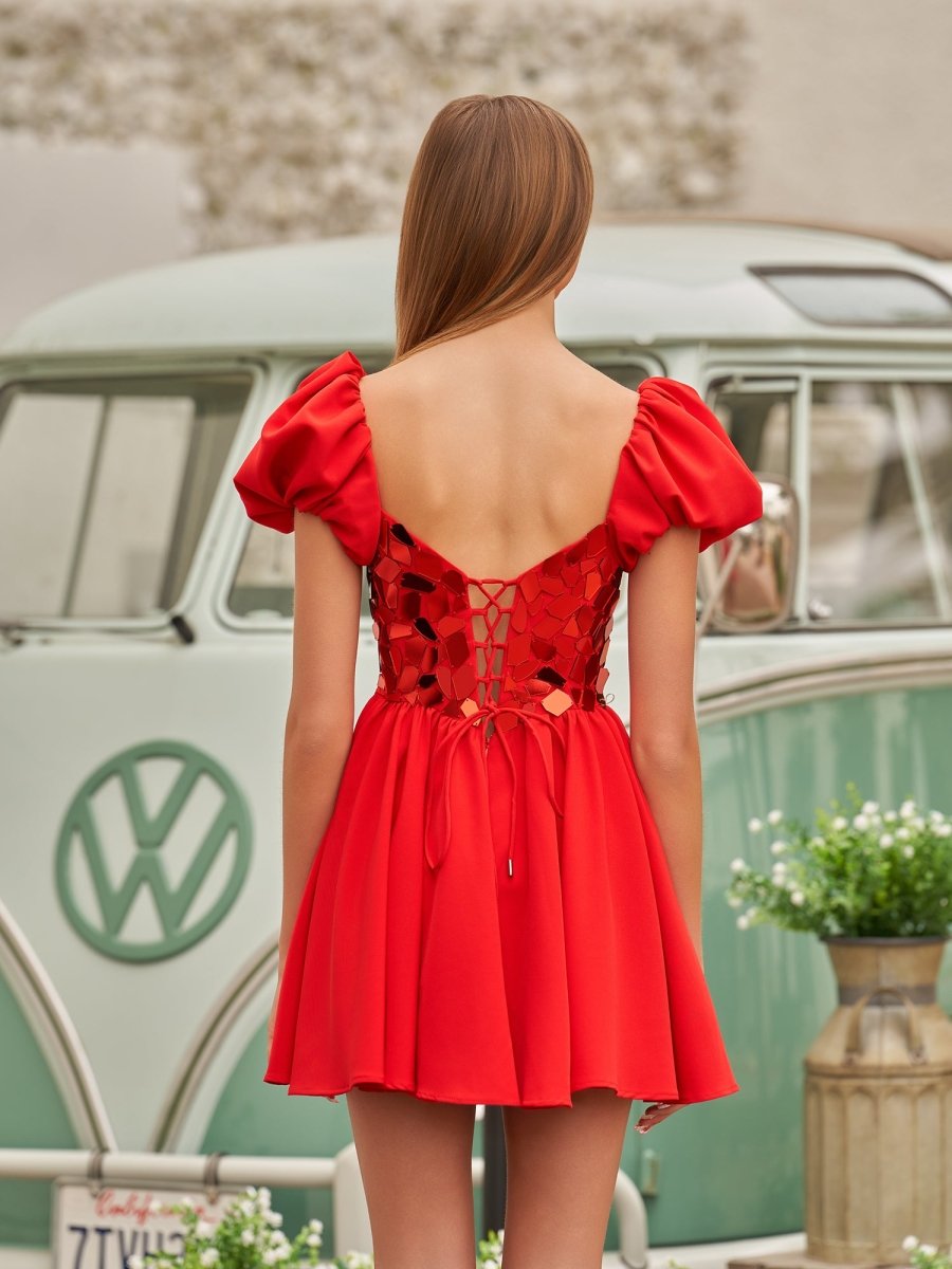 Sevoba | A-Line Short Red Cut-Glass Sweetheartg Dress