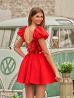 Sevoba | A-Line Short Red Cut-Glass Sweetheartg Dress