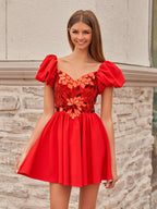 Sevoba | A-Line Short Red Cut-Glass Sweetheartg Dress