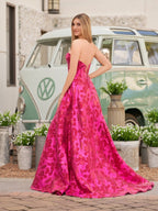 Pixie | Cute A Line Strapless Red Jacquard Satin Prom Dress