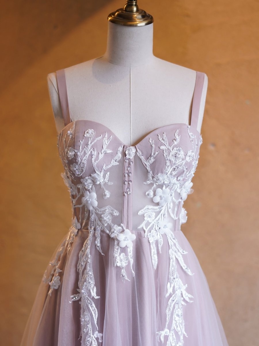 Sevoba|Lavender A-line Sweetheart Neckline Tulle Sweep Train Prom Dress