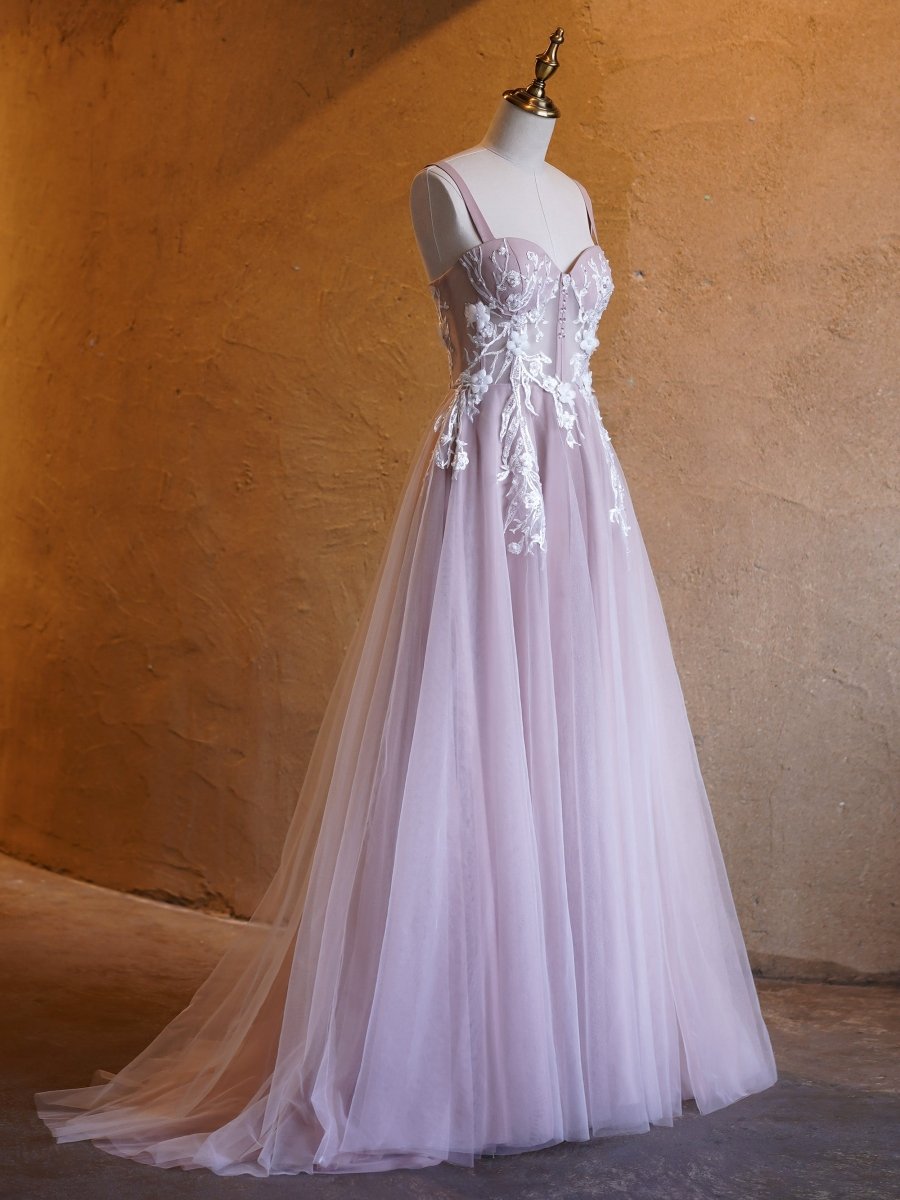 Sevoba|Lavender A-line Sweetheart Neckline Tulle Sweep Train Prom Dress