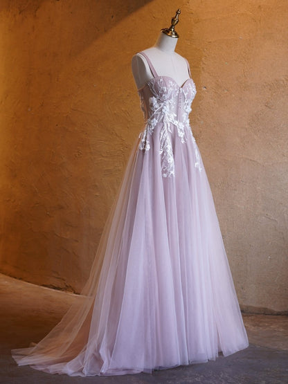 Sevoba|Lavender A-line Sweetheart Neckline Tulle Sweep Train Prom Dress